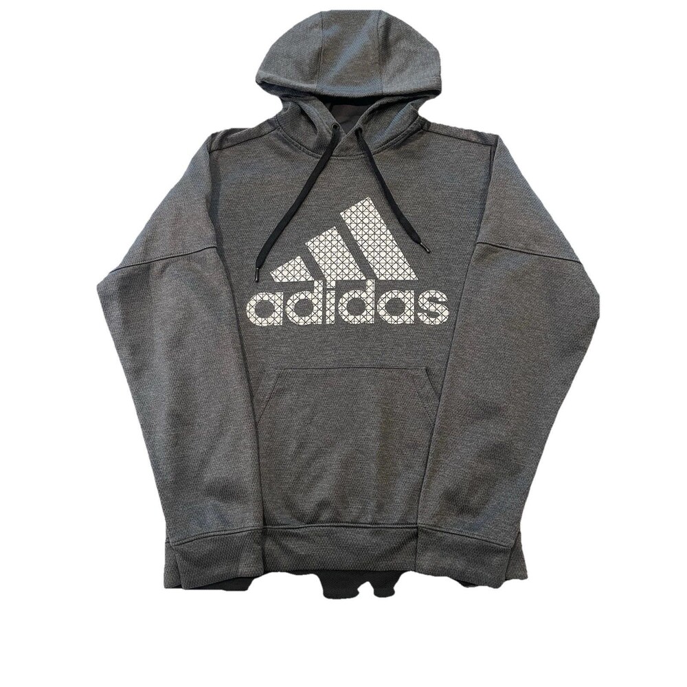 Adidas Mens Climawarm Pullover Gray Hooded Sweatshirt Sz M